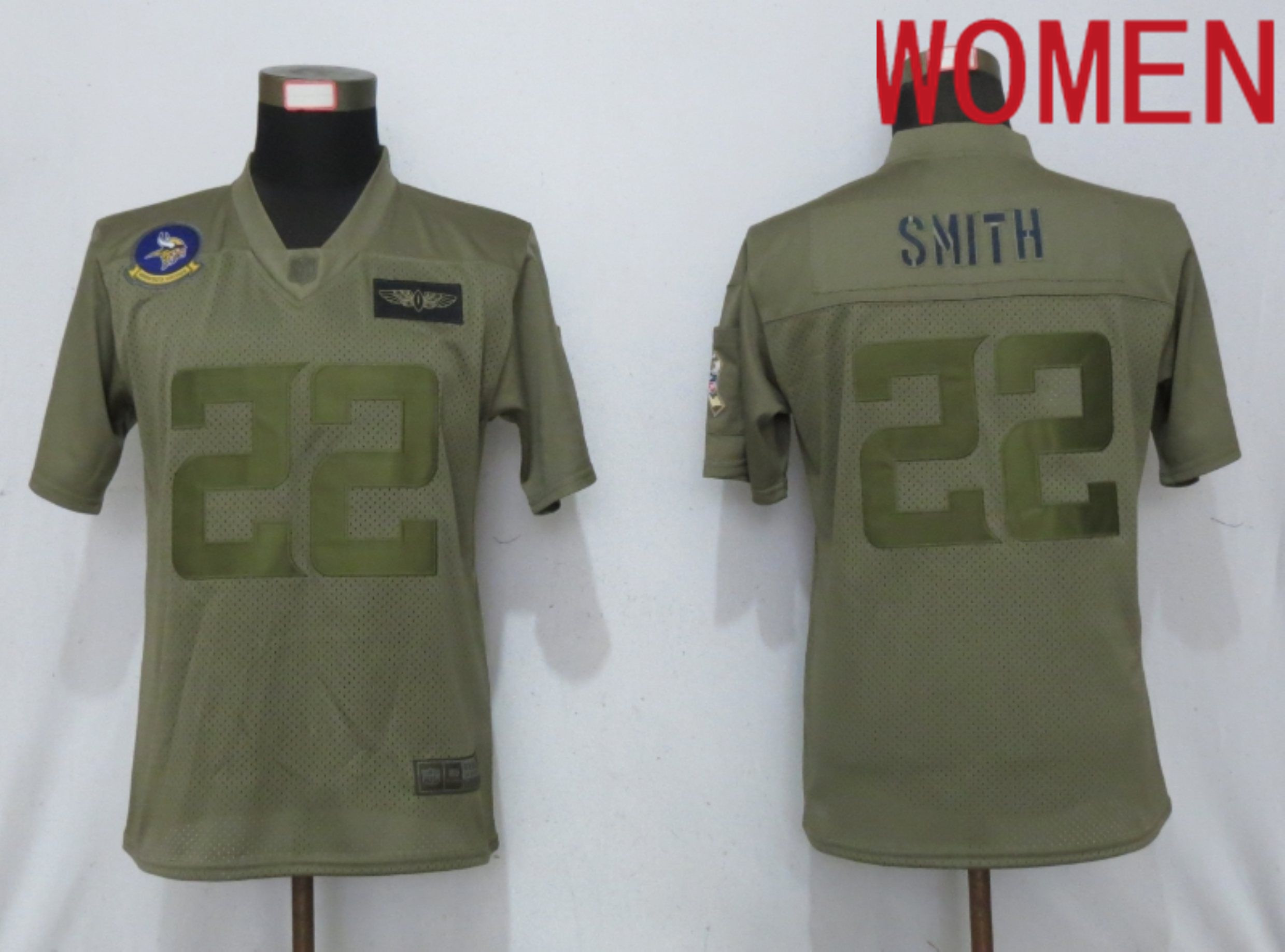 Women Minnesota Vikings #22 Smith Nike Camo 2020 Salute to Service Elite Playe NFL Jersey->women nfl jersey->Women Jersey